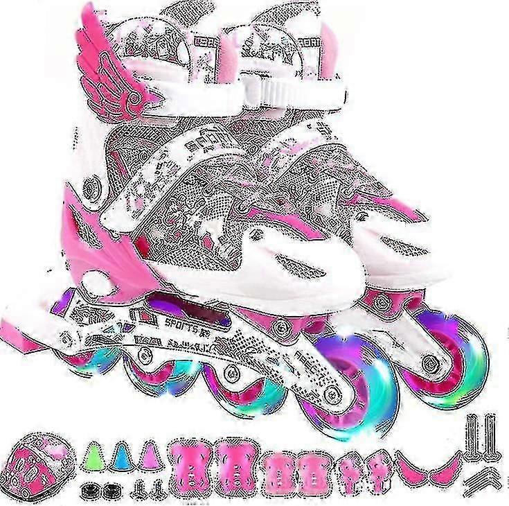 Ρυθμιζόμενα πατίνια Inline για παιδιά και ενήλικες με τους πλήρεις φωτιζόμενους τροχούς, υπαίθρια πατίνια (ες, ροζ)