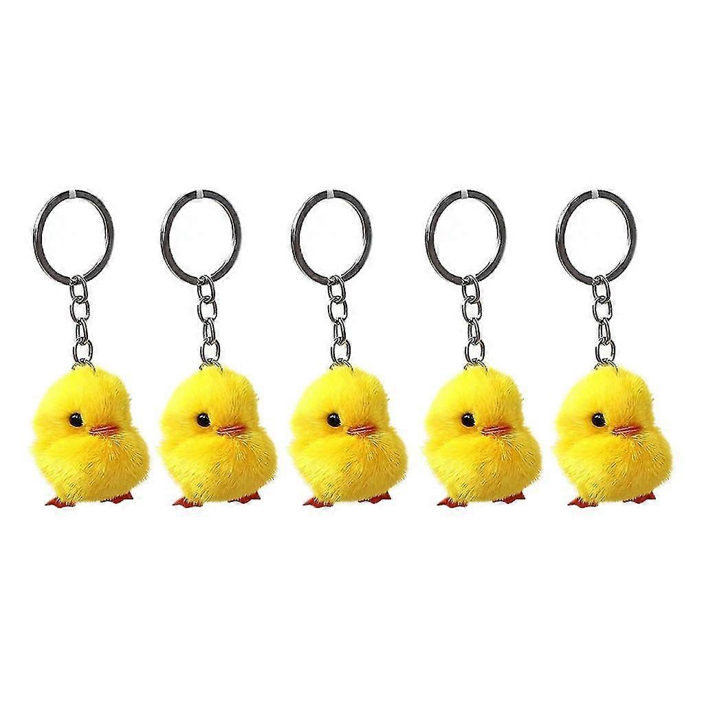 5 Pcs Furry Yellow Duck Keychain Chick Keychains for Handbag Backpack Wallet Ins