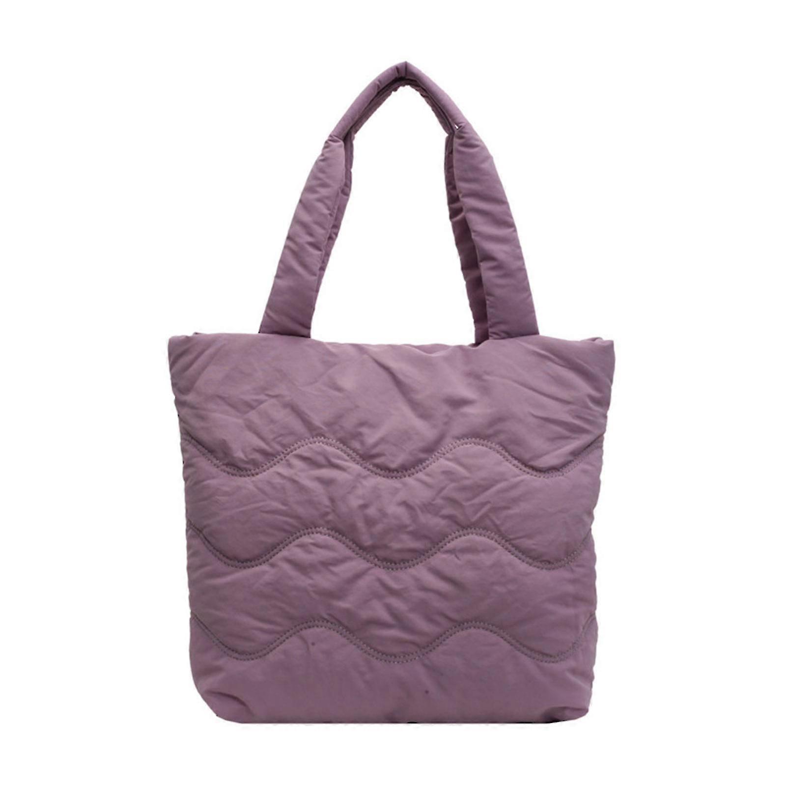 Multipurpose Quilted Shopper Bag With Easy Access Zippered Stylish And Practical Carryall Puffer Handbag For Women Purple