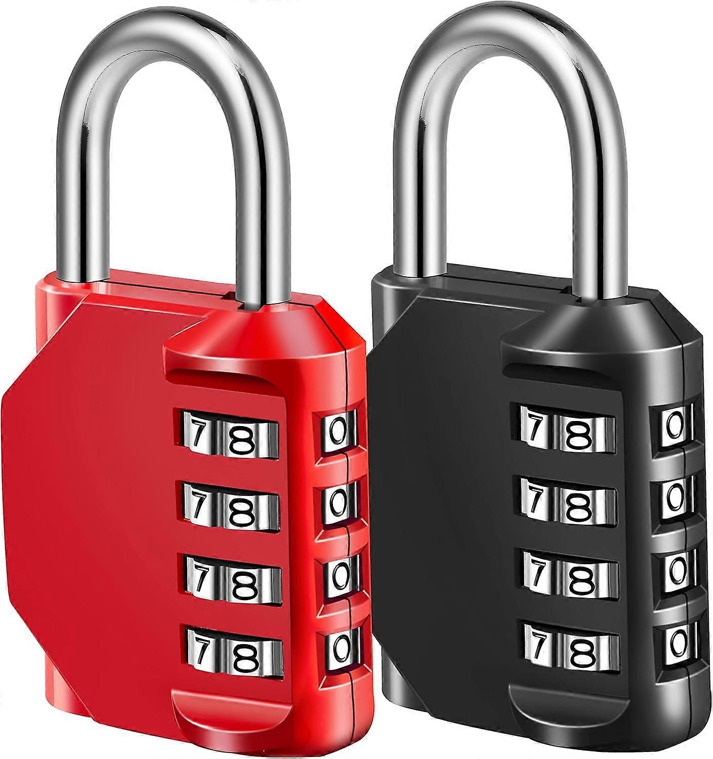 Combination Lock, 4 Digit Combination Padlock for School Gym Sports Locker, Fence, Toolbox, Case, Hasp Cabinet Storage(2 Pack, Red & Black)