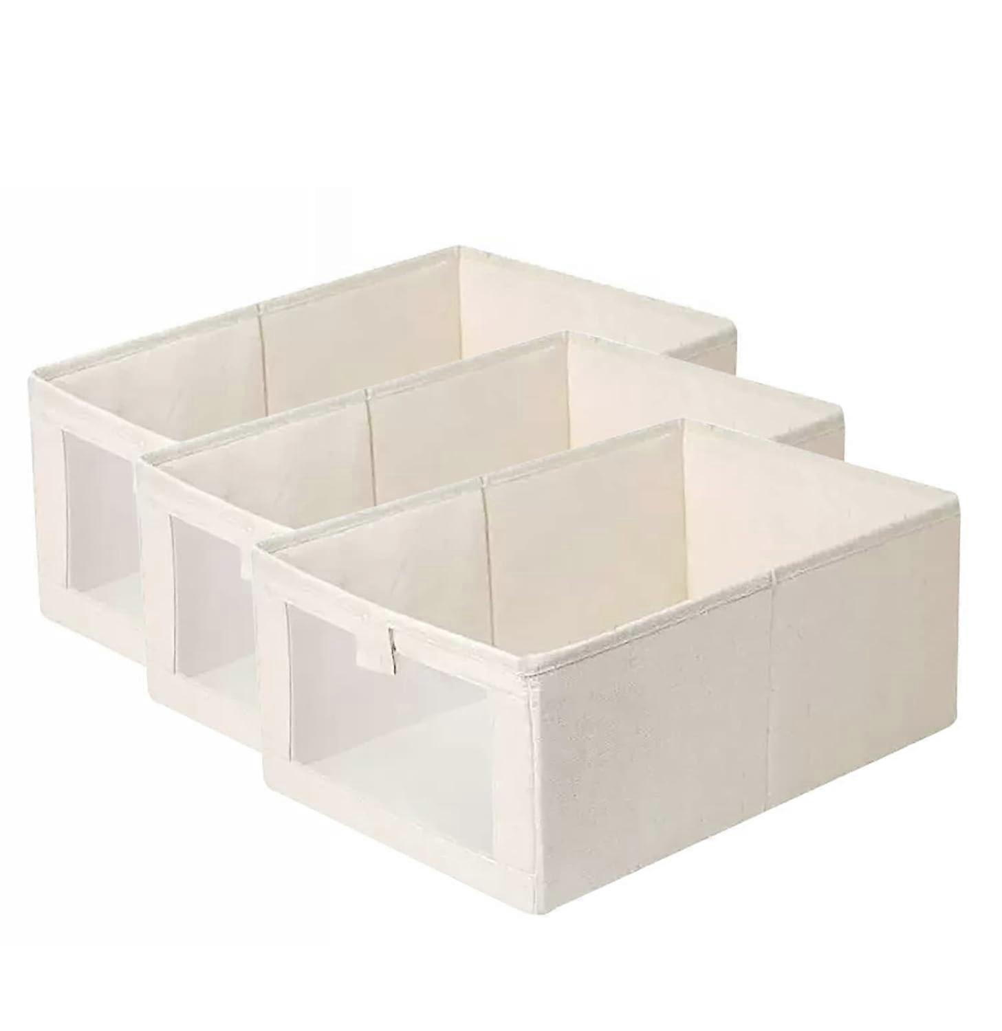 Closet Storage Bins Pack of 3 Foldable Linen Baskets with Clear Window for Clothes and Shelves 22L Beige