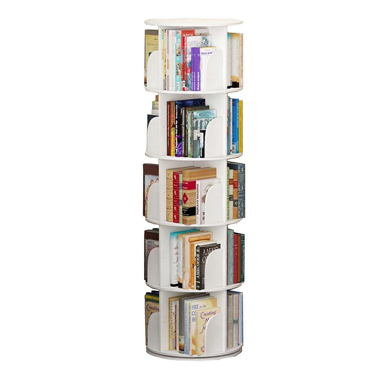Rotating Bookshelf 5 Tier 360 Degree Spinning Bookcase for Kids with Adjustable Shelves and Floor Protection