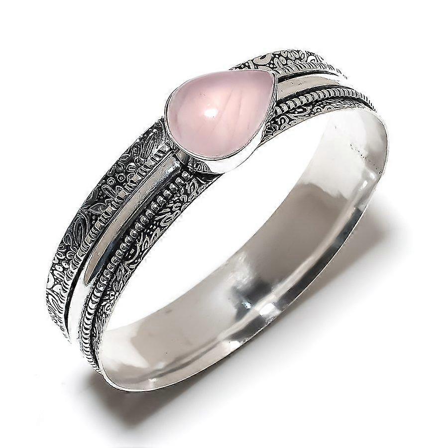 Rose Quartz Gemstone 925 Sterling Silver Cuff Bangle 7.5"