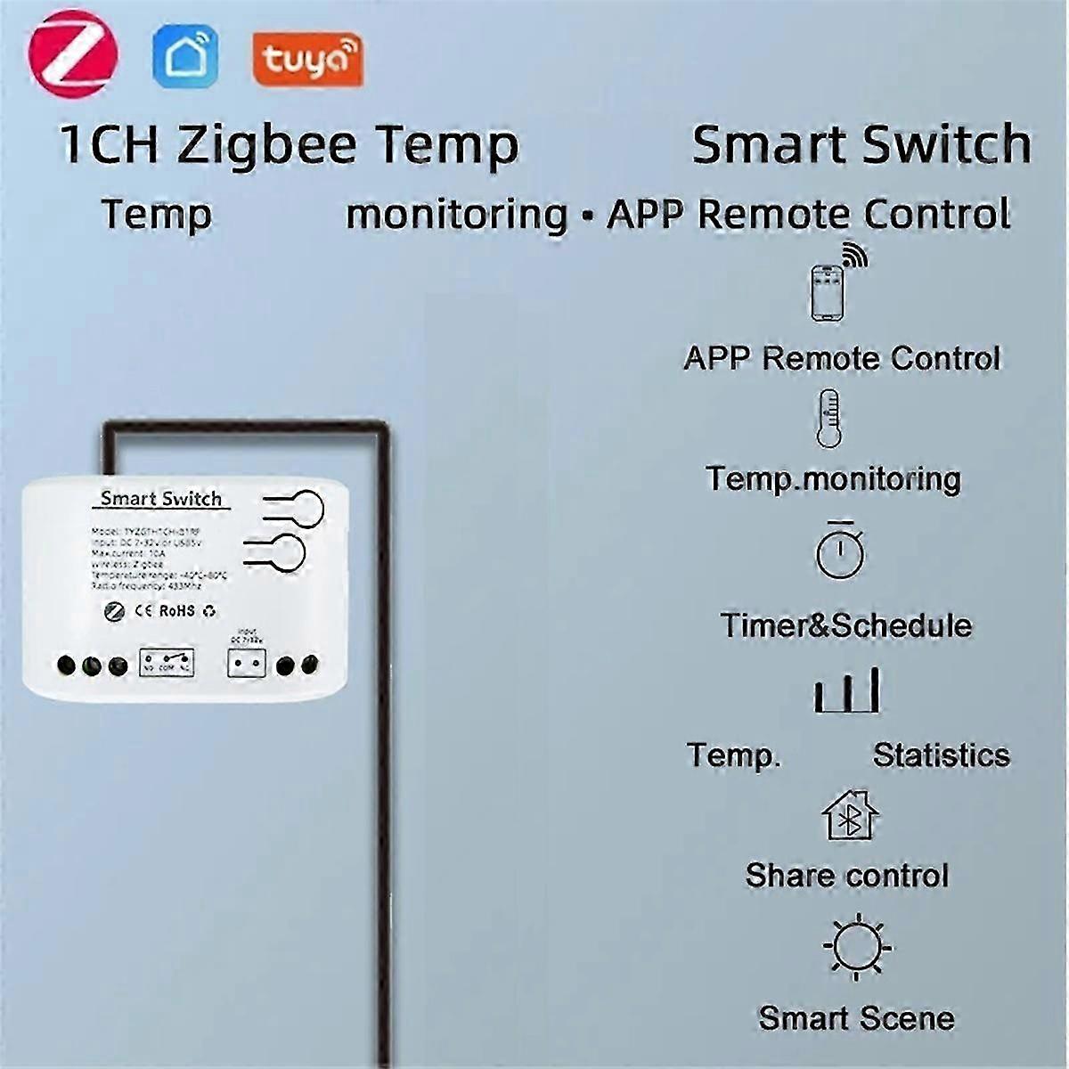 Tuya Smart Zigbee Switch with Temperature Sensor Passive Dry Contact Zigbee Relay Work with Home Ass