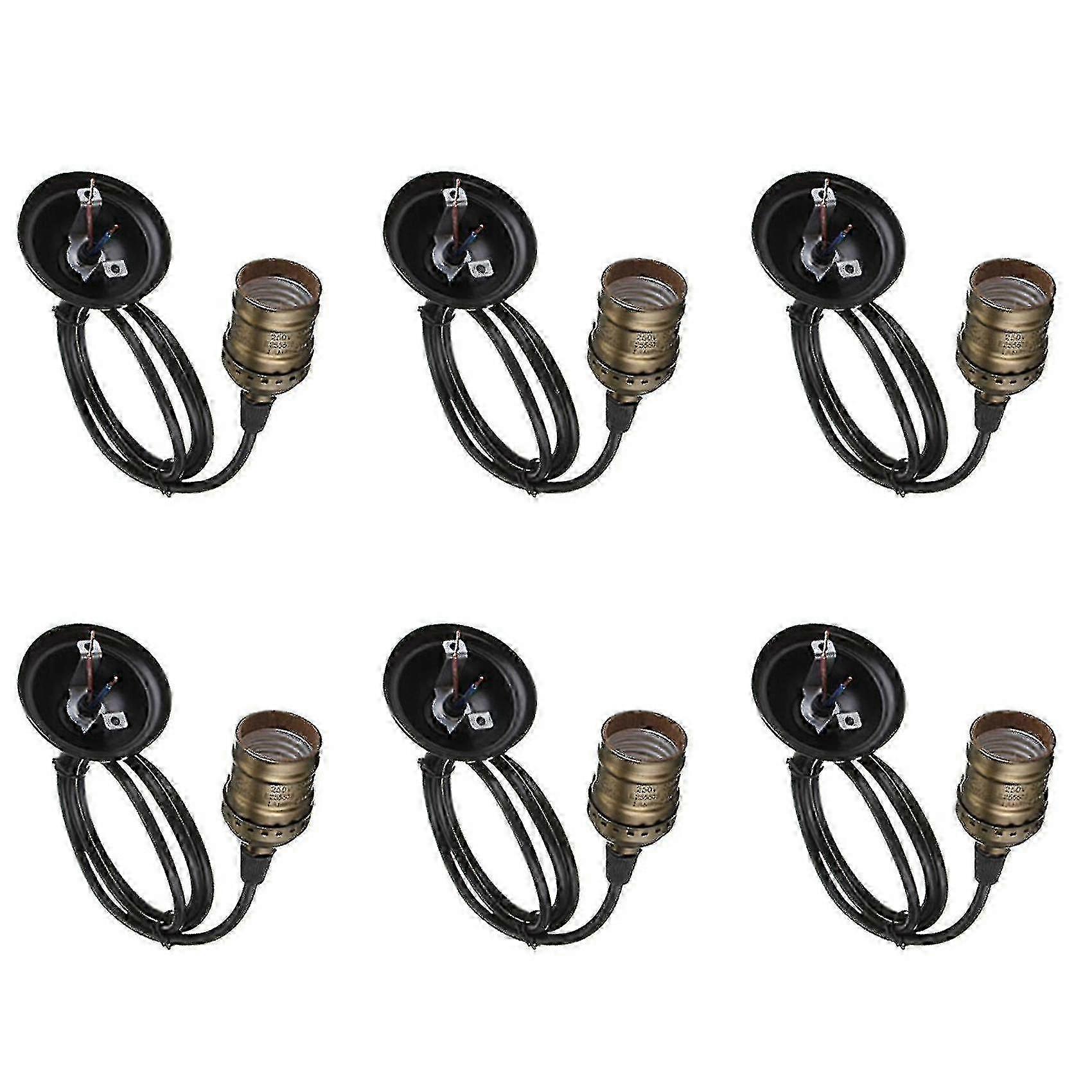 6x Vintage Lamp Light Base Socket Holder E27 Screw Bulbs -suitable For Bare Bulb Features With Wire Edition C