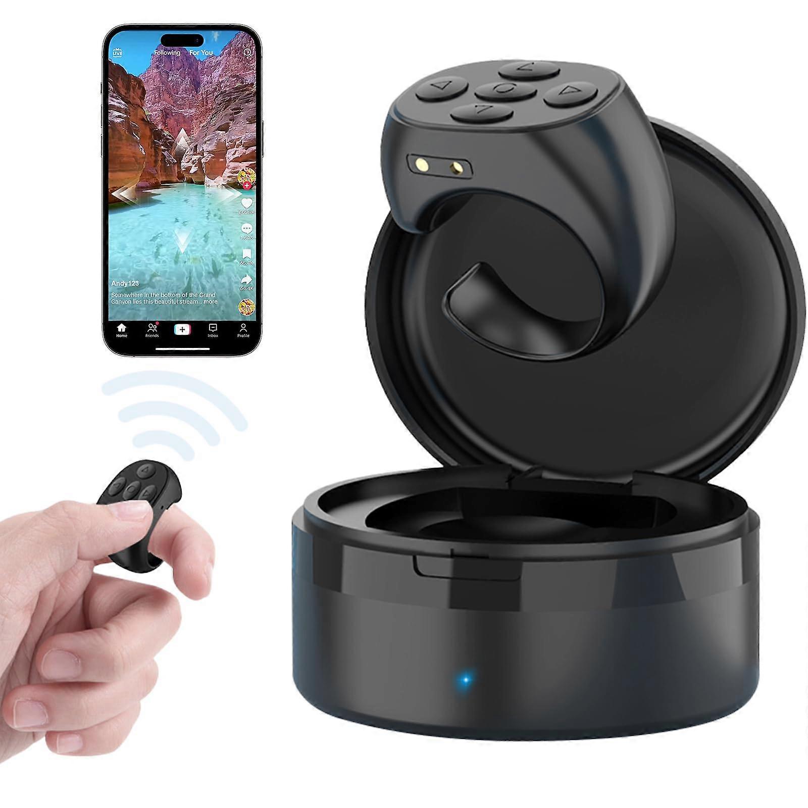 Bluetooth Scrolling Ring Remote for TikTok, Music, Camera, Presentations and Reading  Black