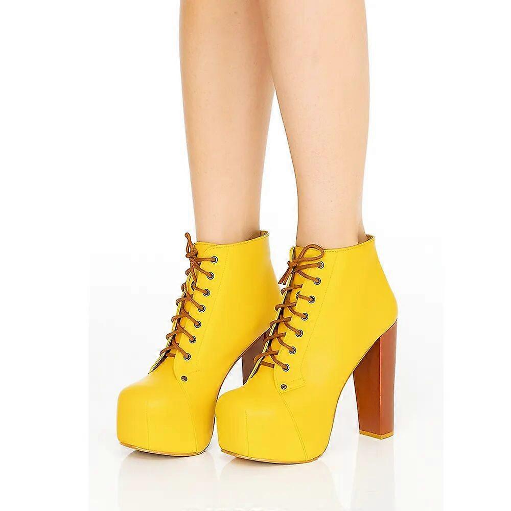 Yellow Platform Lace up Ankle Boots