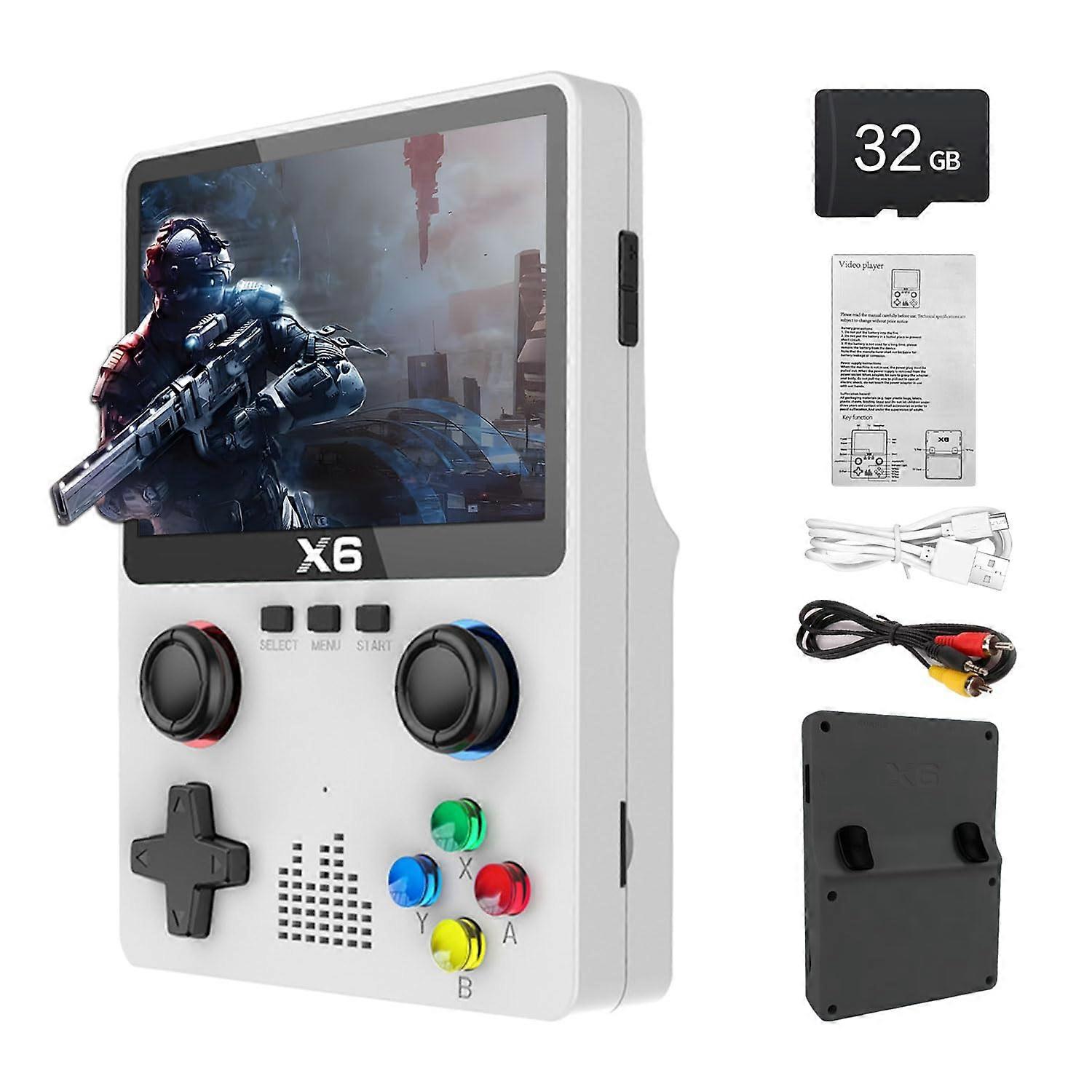 Handheld Game Console 3.5Inch IPS Screen 64GB Storage 11 Emulators White Retro Portable Design