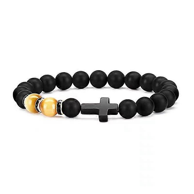 Natural Obsidian Dyed Tiger Eye Stretch Bracelet Light Yellow