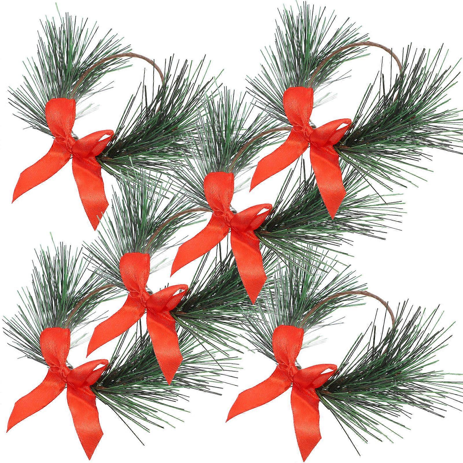 Red Pillar Candle Rings Dining Decor for Table with 6Pcs Artificial Wreaths