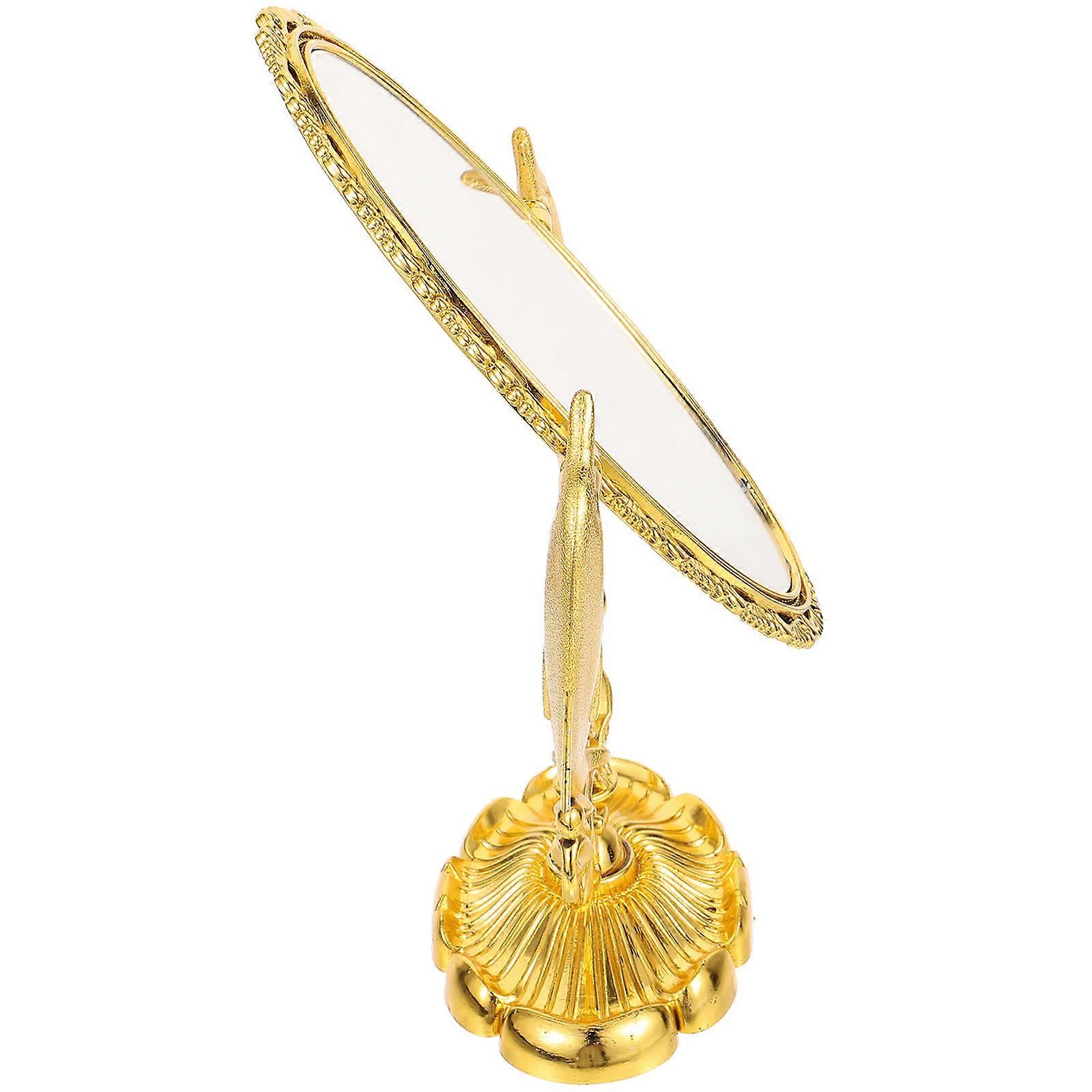 Golden Double-Sided Makeup Mirror for Desk Swivel Tabletop Mirror