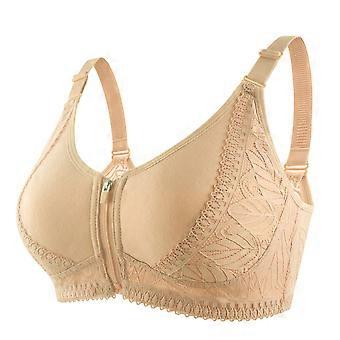 Beha's voor dames, Beha's voor dames met voorsluiting, effen kleur, zonder beugel, ademende beha met plooien, beige, maat 36