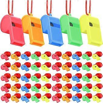 144Pcs Plastic Whistles, Loud Crisp Sound Whistle, Sports Whistle Bulk with Lanyard, Large Quantity Family Whistle for Sports or Compitition, Plastic