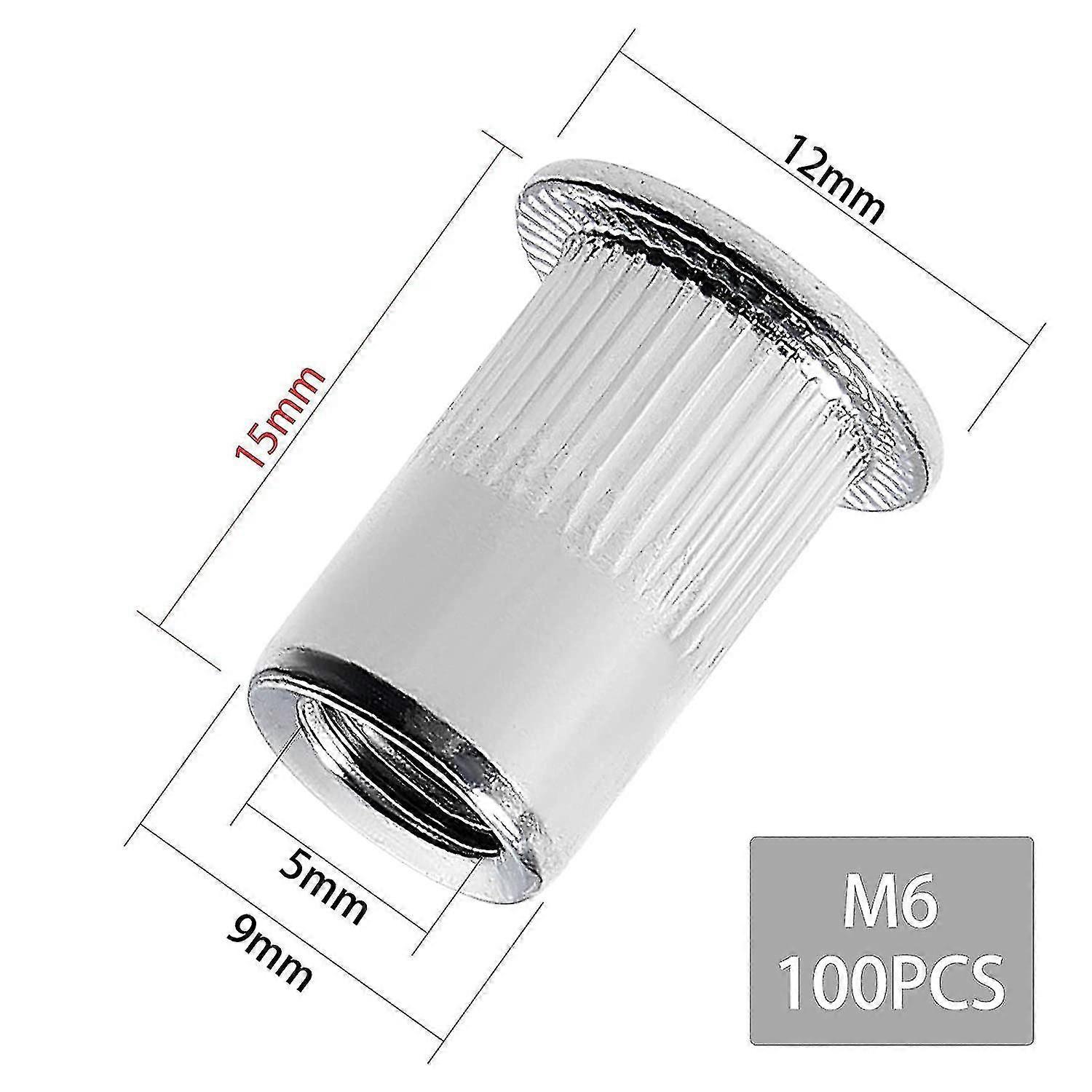100pcs M6 Flat Head Threaded Rivet Nut Stainless Steel Thread Rivet Nuts Assorted Plastic