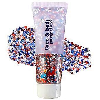 Glitter Gel Red White Blue for 4th of July Face and Hair, No Glue, Safe for All Ages