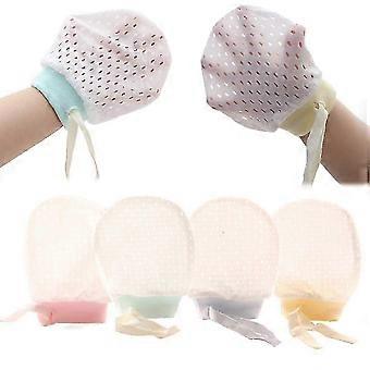 Baby Boy Girl No Scratch Silk Cotton Mittens Mesh Breathable Drawstring Gloves 4 Pack (eyelet Mitten)-hcx2