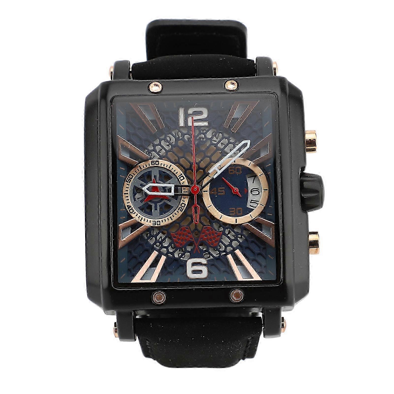 Analog Quartz Chronograph Watch Rectangular Dial Water Resistant Black