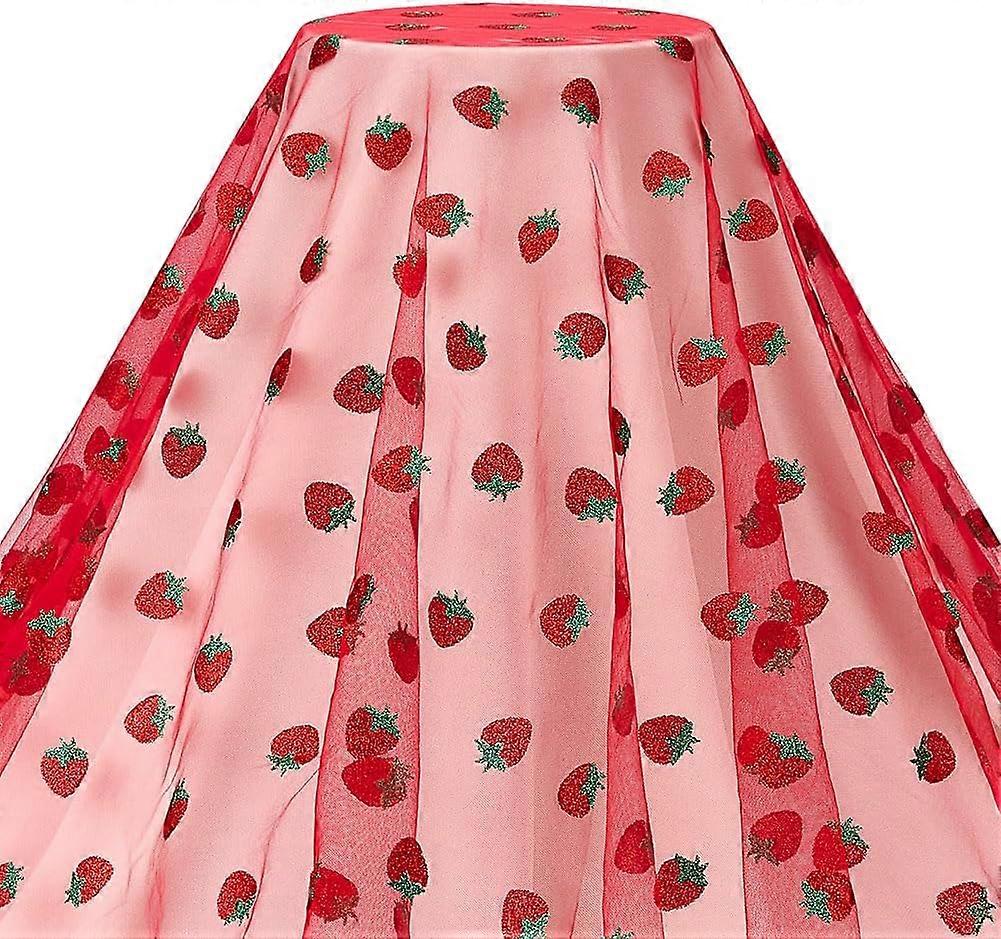 3 Yards Polyester Gauze Fabric Strawberry Pattern Red 1680x0.3mm