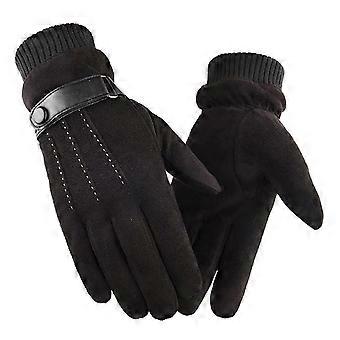 Winter Cycling Gloves 1 Pair Men Faux Suede Touch Screen Windproof Warm Five Fingers Thick Plush Anti-slip Wear-resistant Elastic Wrist Outdoor