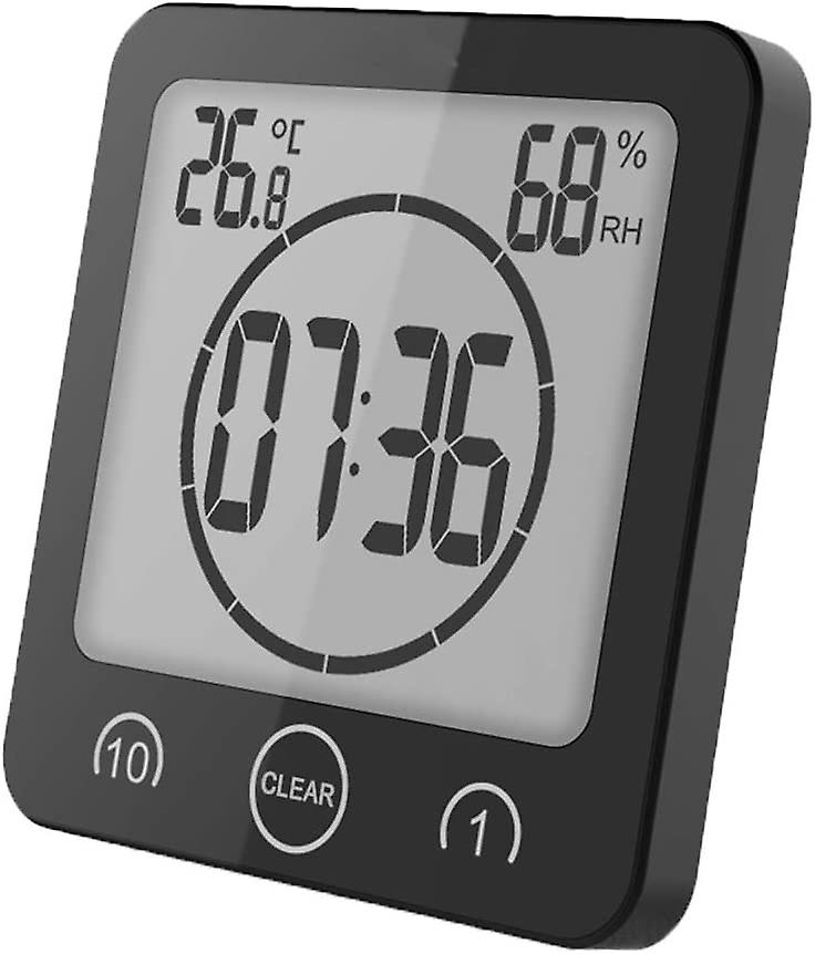 Bathroom Clock, Waterproof Touch Control Shower Clock, LCD Digital Alarm, Hygrometer Thermometer, (Black)