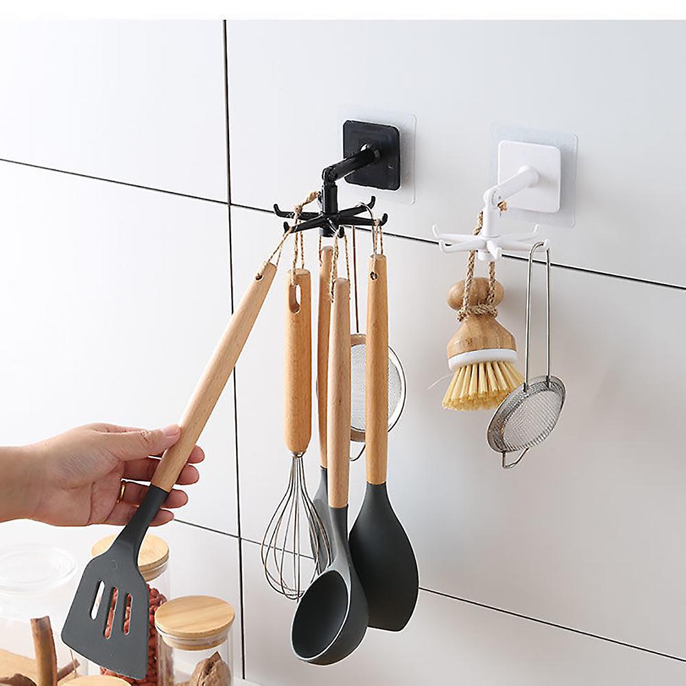 2 Pieces Kitchen Utensil Holder Hook Self Adhesive (Black)