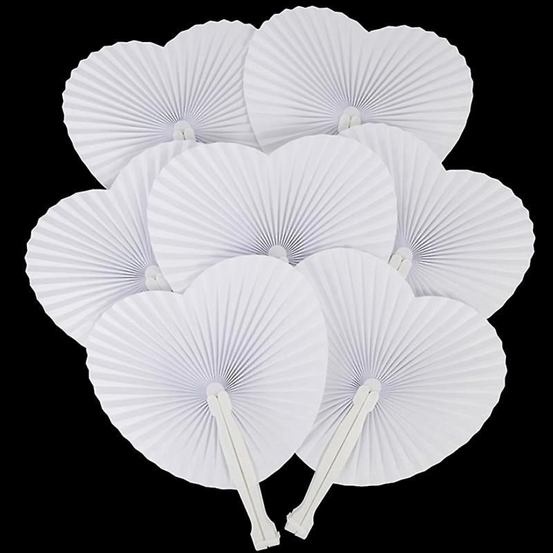 3pcs White Folding Handheld Fan Paper Heart Accordion Fan With Plastic Handle