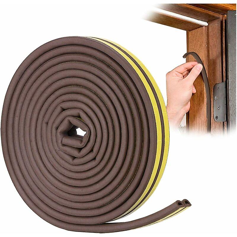 D-Profile Gasket Strip, Door and Window Caulk with Strong Adhesion, Noise Insulation and Weather Protection, 6 Meters (Brown)