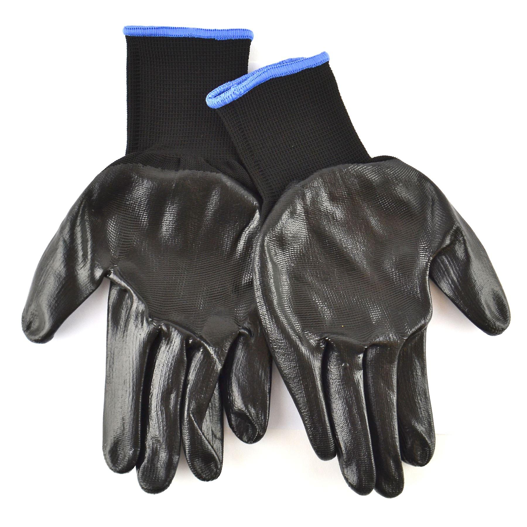 10.5" Nitrile Coated Work Gloves (1 Pair) Breathable / Improved Grip Black TE936