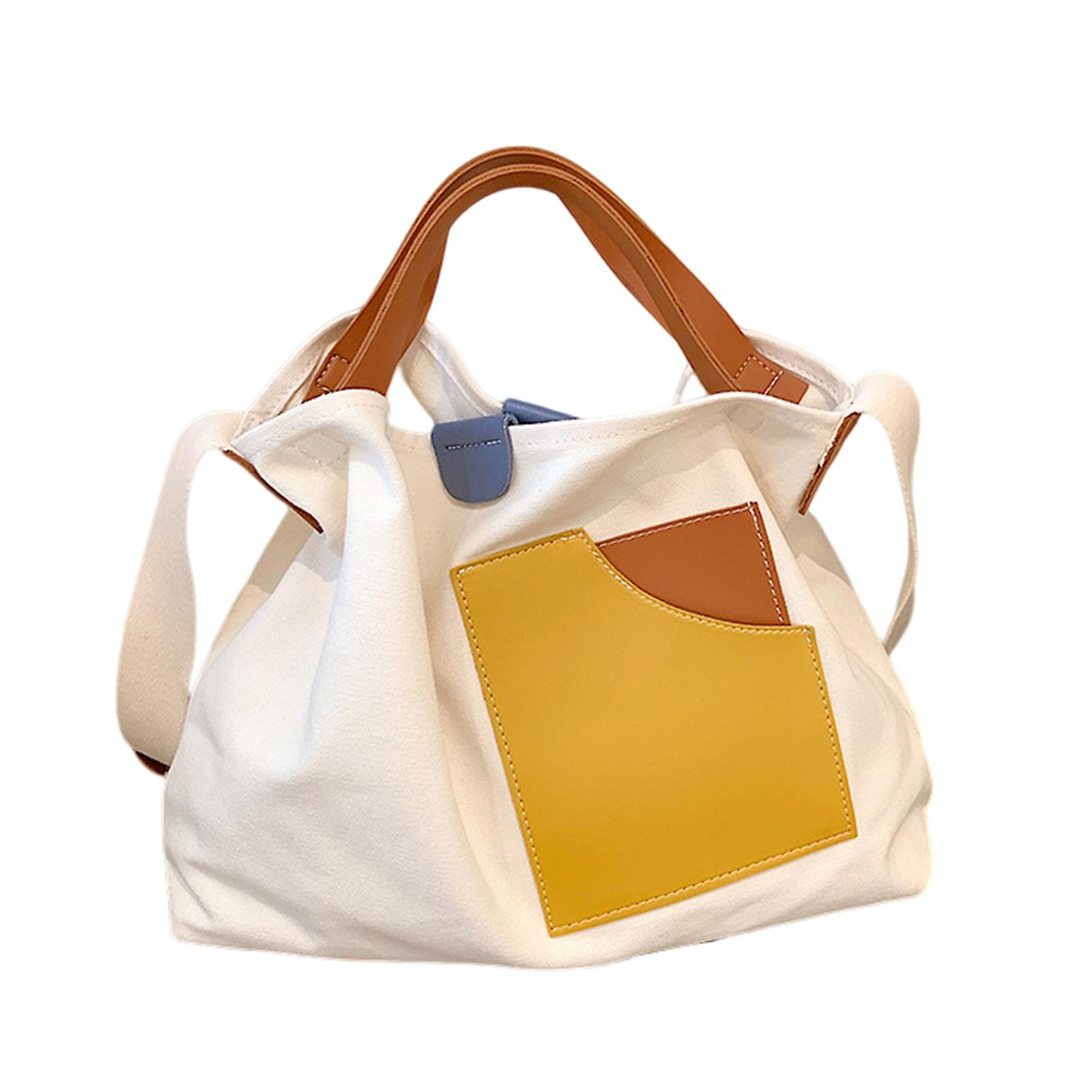 Lightweight Handbags Canvas Shoulder Bag Large Capacity Simple Patchwork Handbag