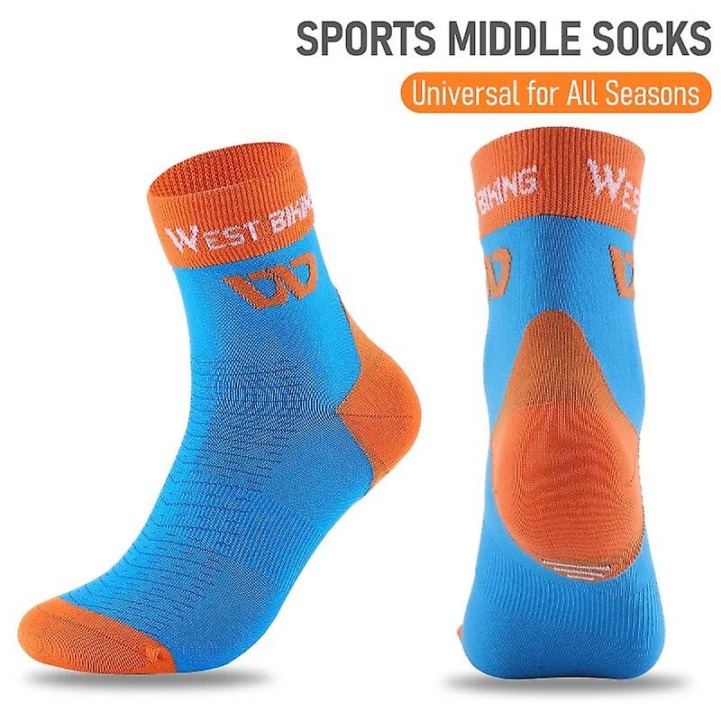 West Biking Cycling Sports Socks Non-slip Contrast Color Middle Tube Socks For Basketball Football Unisex Compression Socks