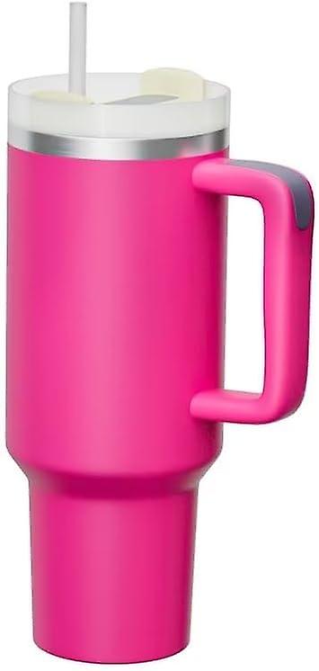 Becher mit Griff 40 oz Reisebecher Strohhalmdeckel Tasse mit Deckel Isolierter Quencher Edelstahl Wasser Eistee Kaffee Geschenk Rosa