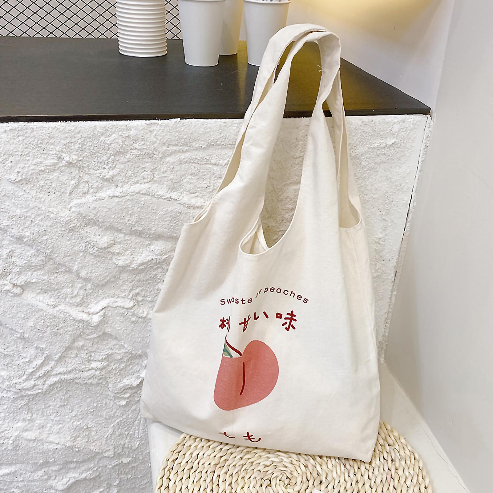 Portable Shopping Bag Canvas Large Capacity Reusable Lightweight Cloth Bag for Traveling A Peach