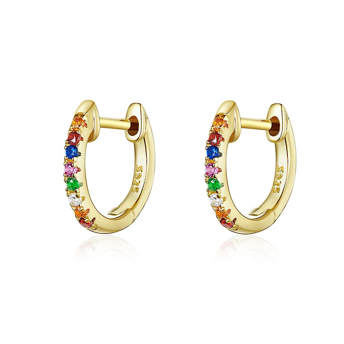 Sterling Silver Rainbow Earrings, Color:Gold Gold