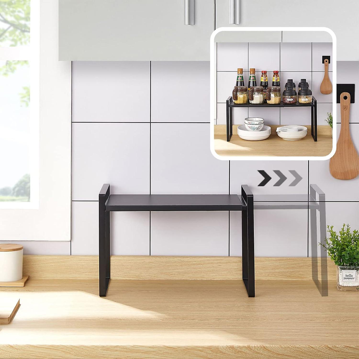 Expandable Kitchen Shelf,Kitchen Cabinet Shelf Counter Organizer Stackable Storage Shelf Spice Storage Solution for Kitchen Cabinet Bathroom Pantry (B