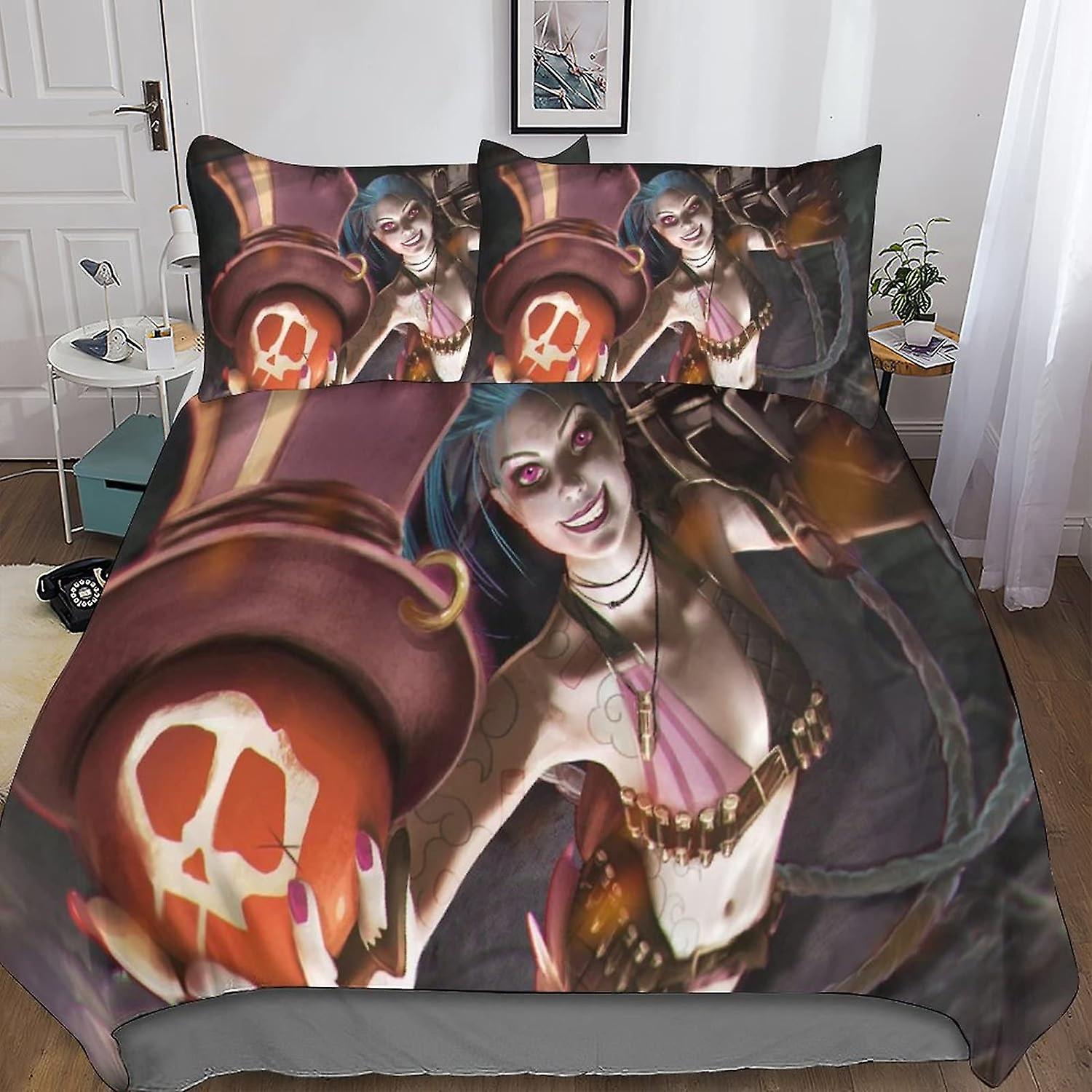 League of Legends påslakan set 3D Printe sängkläder Jinx täcke , mjuk mikrofiber pojkar och flickor kung