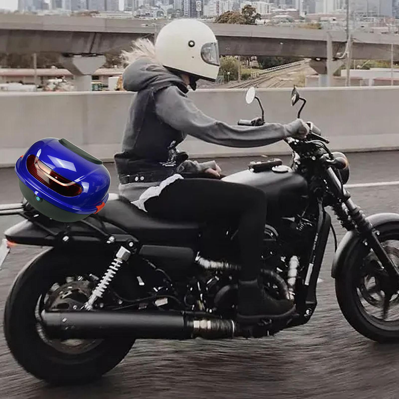 Motorcycle Rear Box Large Capacity Waterproof Impact Resistant Universal Fit Storage Trunk for Scooter Blue