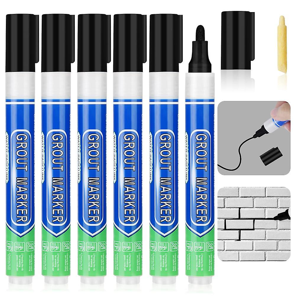 Black Tile Grout Pen, 6PCS Grout Tile Pen, Waterproof Grout Marker, Grout Renovator for Bathroom, Kitchen