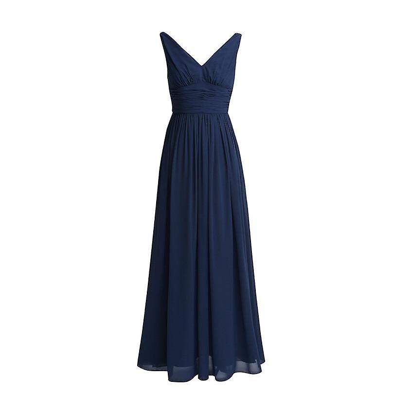 V Neck Elegant Women Ladies Bridesmaid Princess Chiffon Summer Long Dresses 