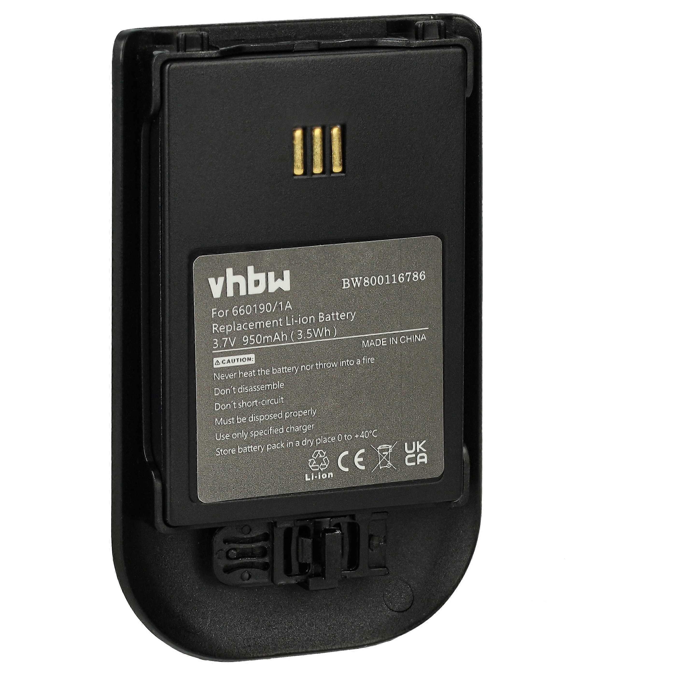 vhbw pariston vaihto Ascom RB-D62-L, 600190/2C, 9D62 langattomaan lankapuhelimeen (930mAh, 3.7V, Li-ion) musta
