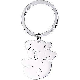 Roestvrij staal Koala Bear moeder en Koala kind hanger sleutelhangers Uithollen Ontwerp mooie dierlijke charme sleutelhangers voor vrouwen mannen tieners