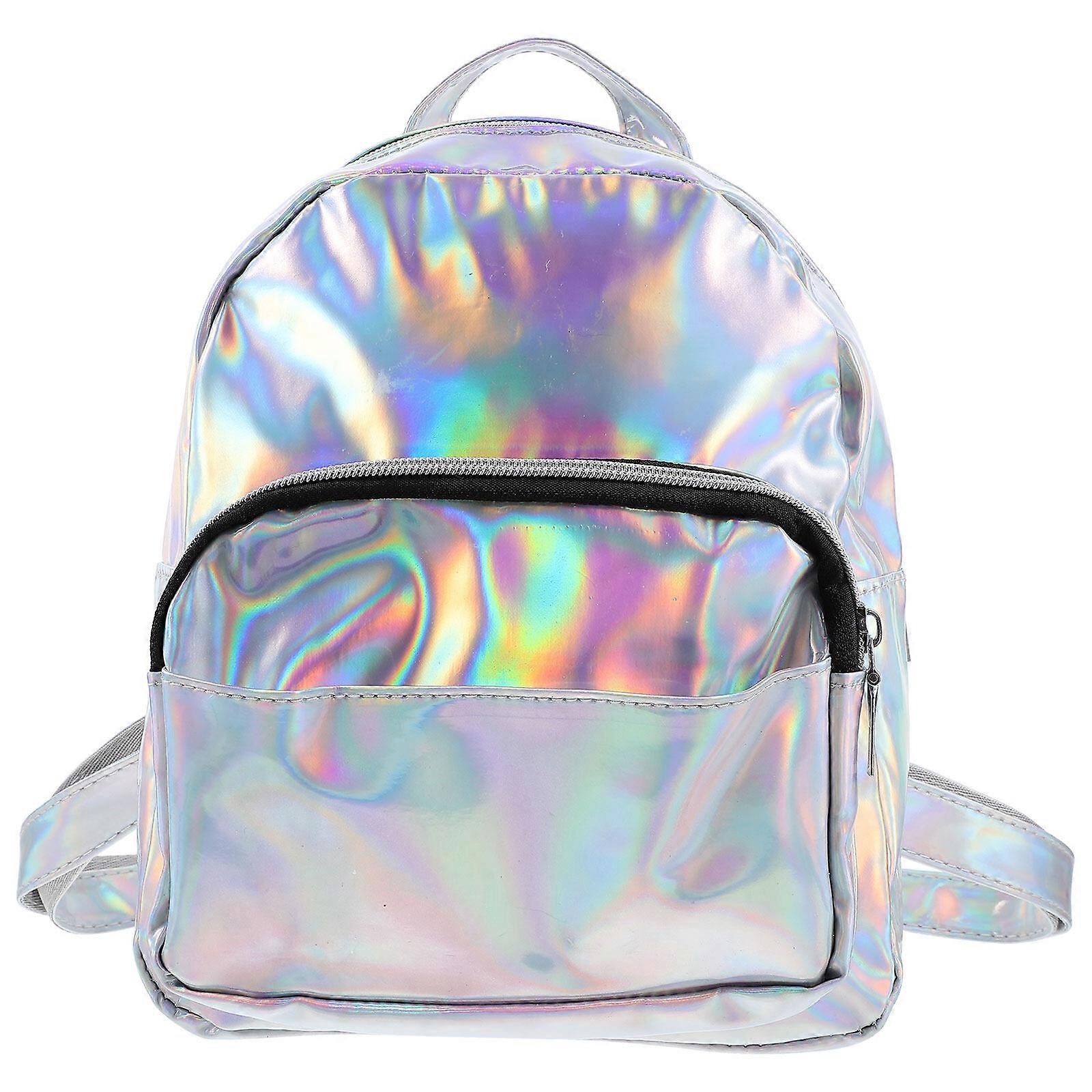 Schicker holografischer Rucksack Hologramm Schule Umhängetasche Schulranze für Mädchen (grau) Grey