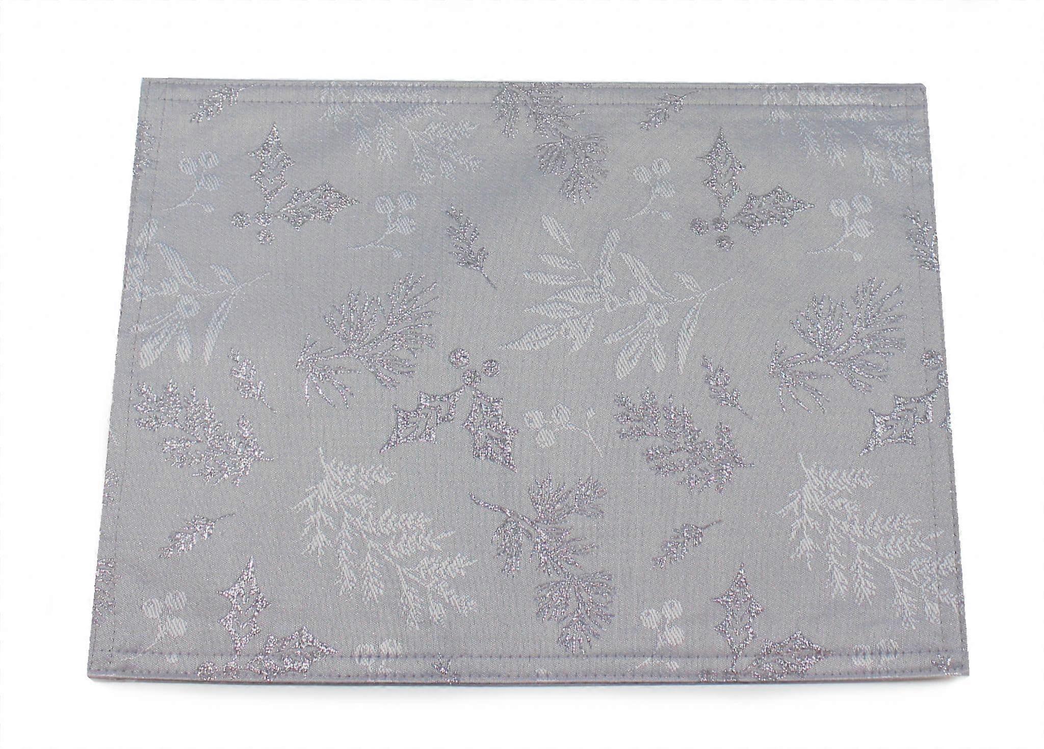 Winter Hedgerow Sparkly Christmas Damask Tablecloth - Pewter/Silver - 53" x 88"