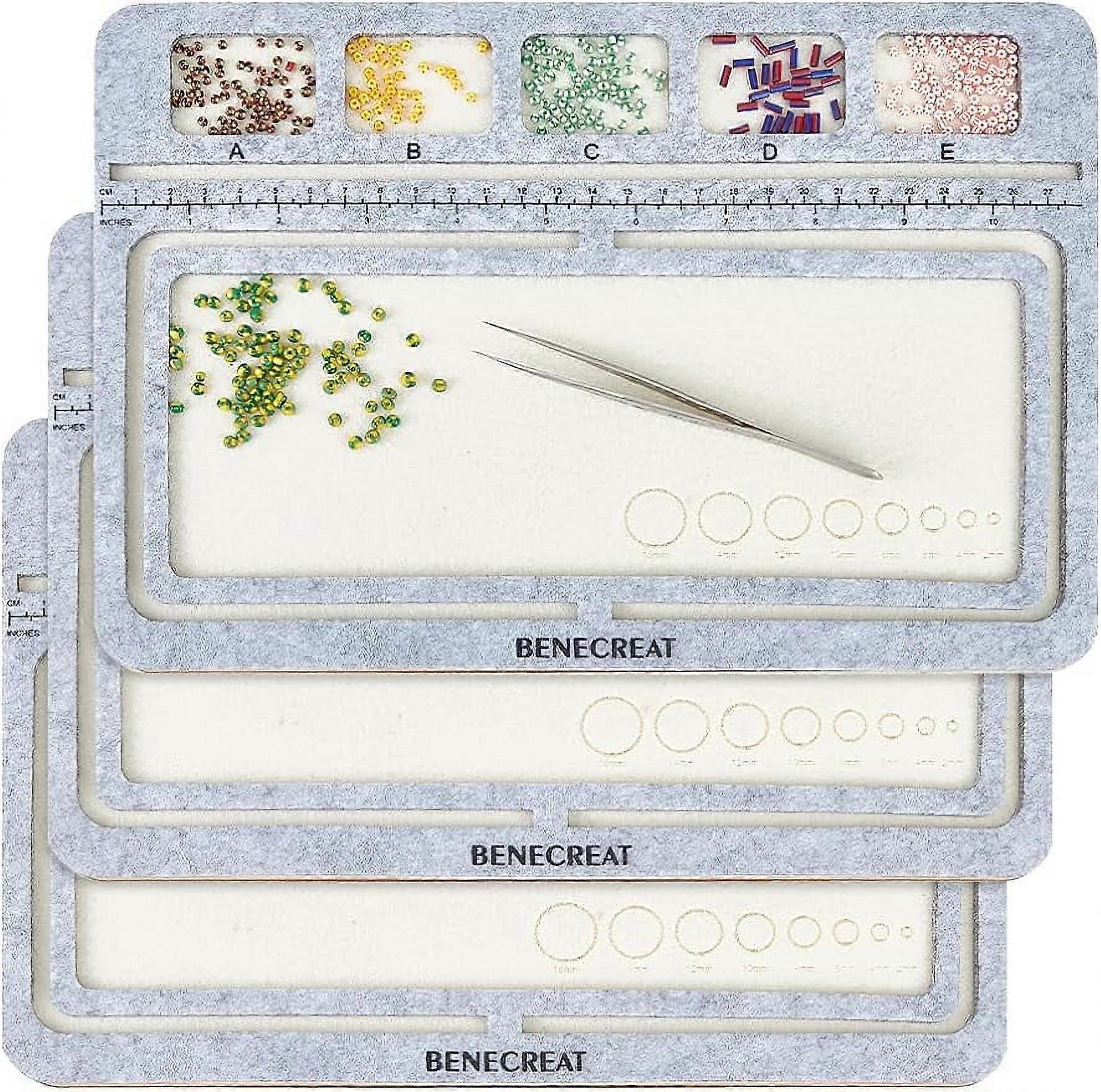 3Pcs 11.4x7.8inch Hard Back Bead Tray with A-E Grids Wood Covered with Felt Wood Bead Design Board Bead Mat