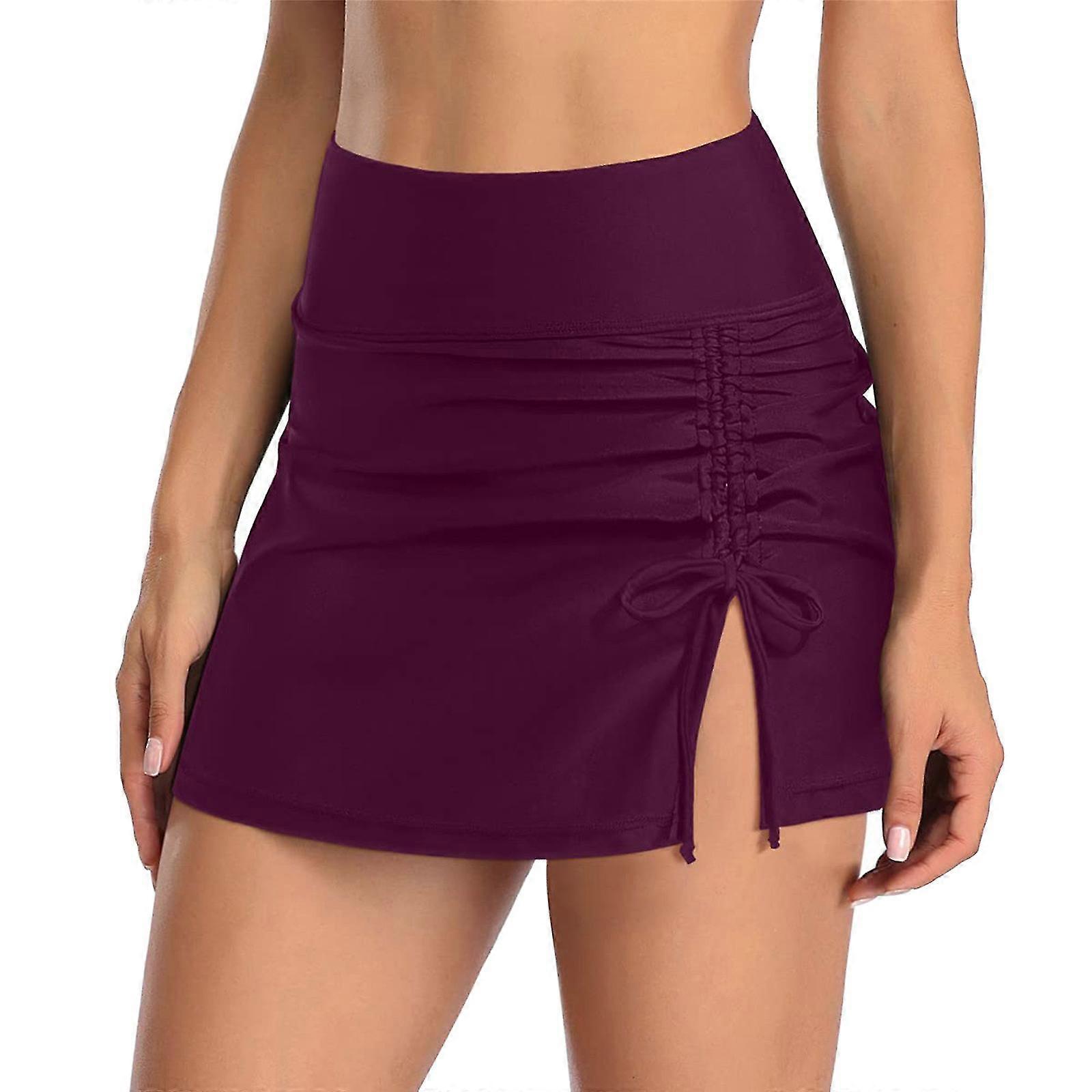 Women's Skirt Swim Trunks High Waist Split Sport Drawstring Swim Skirt With Built-in Briefs