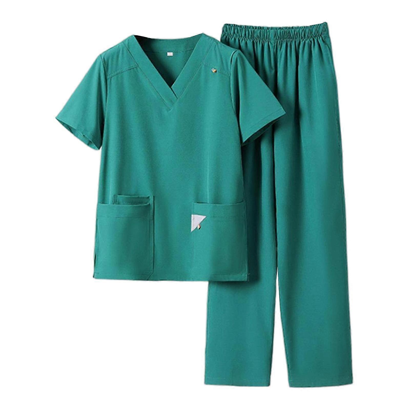 Nursing Scrub Set V Neck Top and Pants for Massaging Pet Groomer Cosmetology S