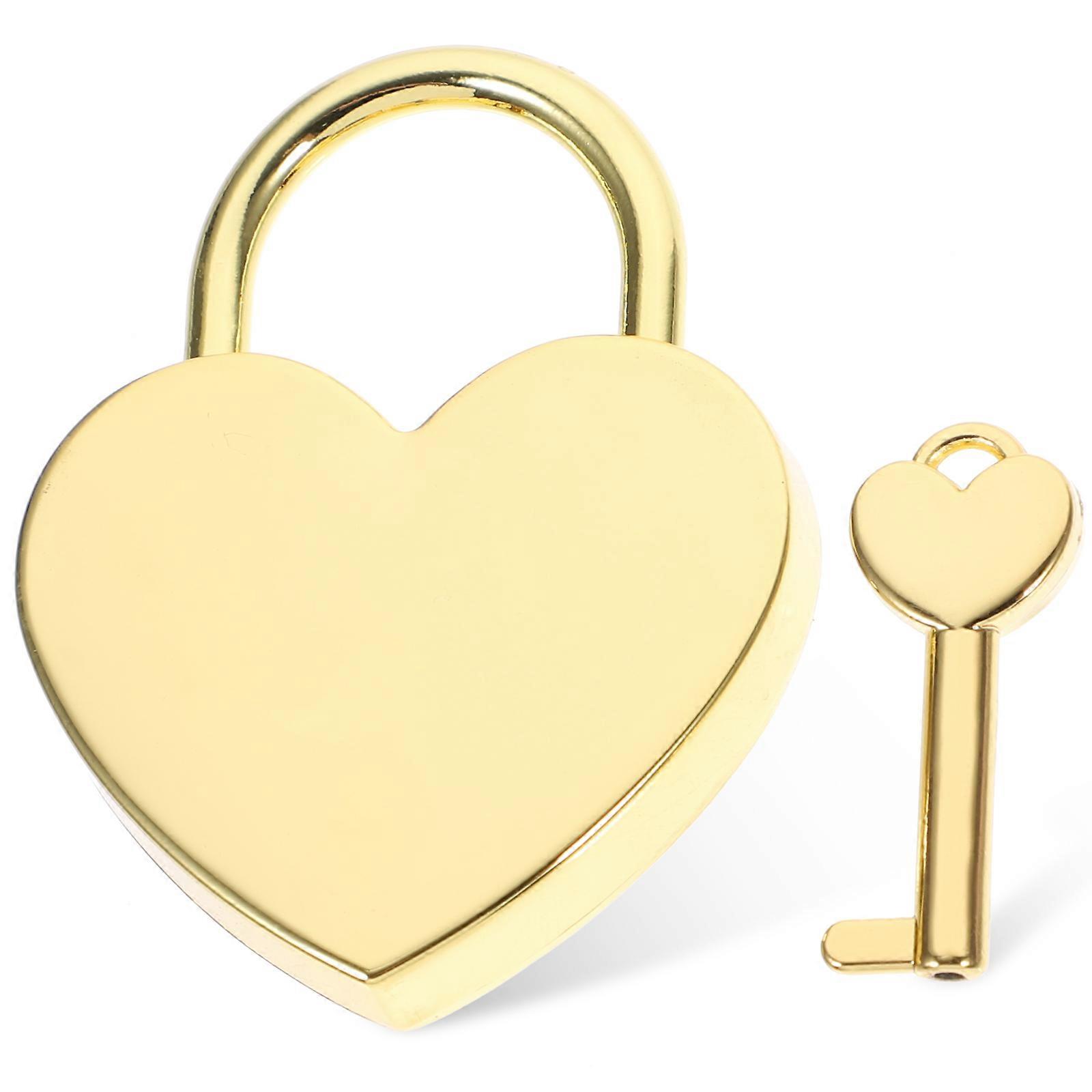 Small Hear Lock with Key Heart Padlock Diary Book Handbag Lock Couple Wishing Lock(Golden)