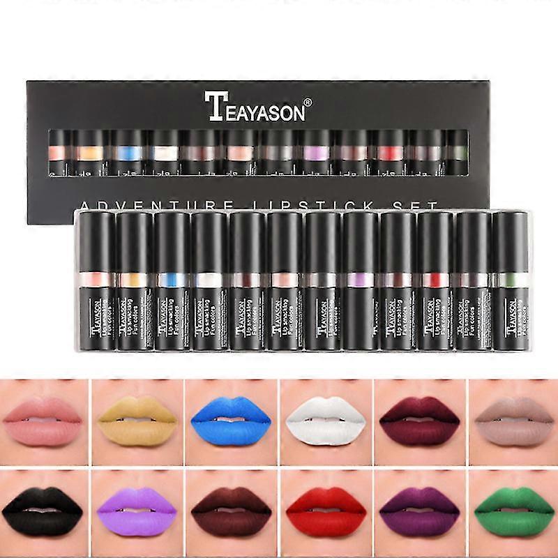 12 Matte Lipstick Set Cosmetic Makeup Bright Color Matte Lipstick Lip Gloss Long Lasting Set