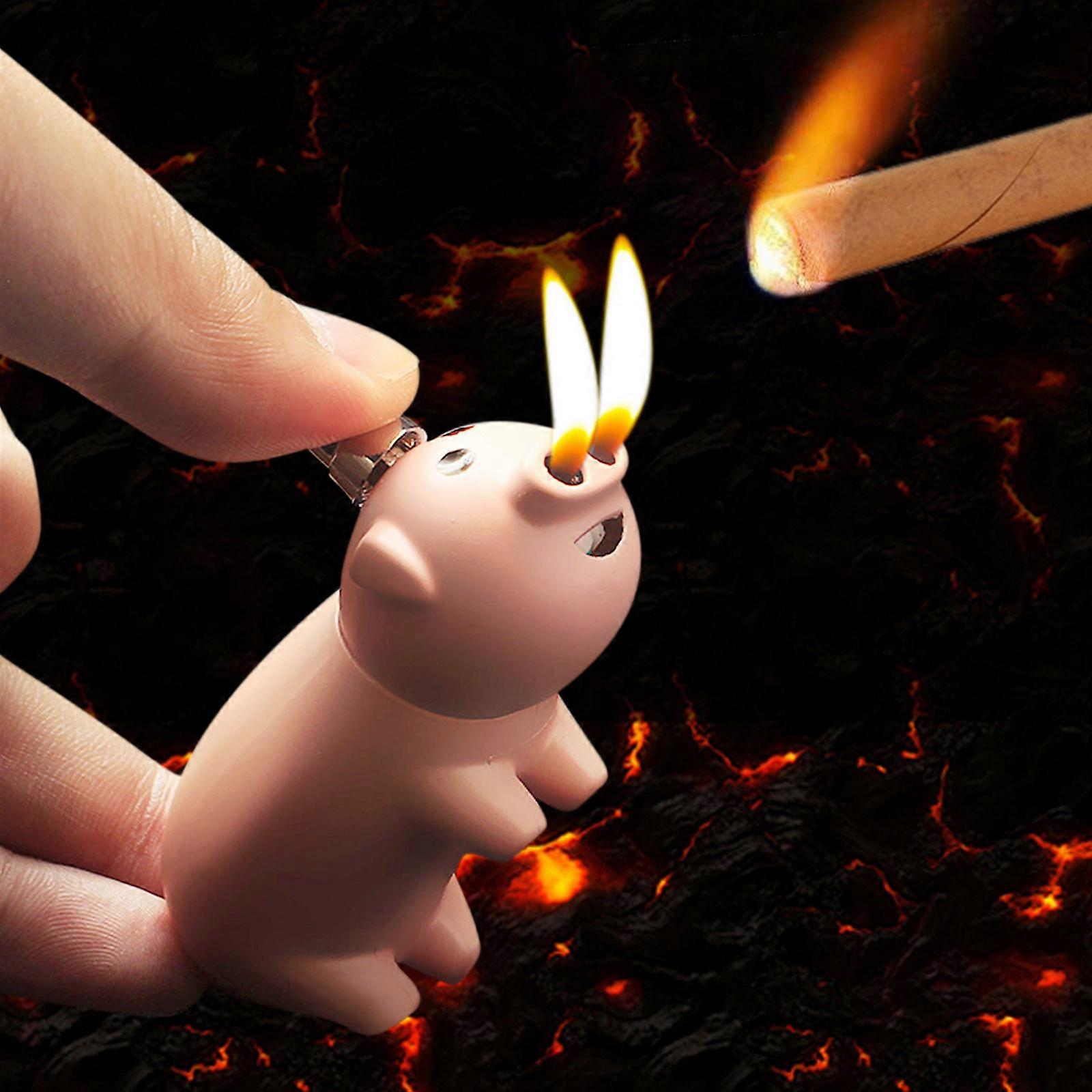Jet Flame Lighter Mr. Pig Double Fire Open Fire Lighter Pig Shaped Nose Spray Lighter Inflatable Lighter