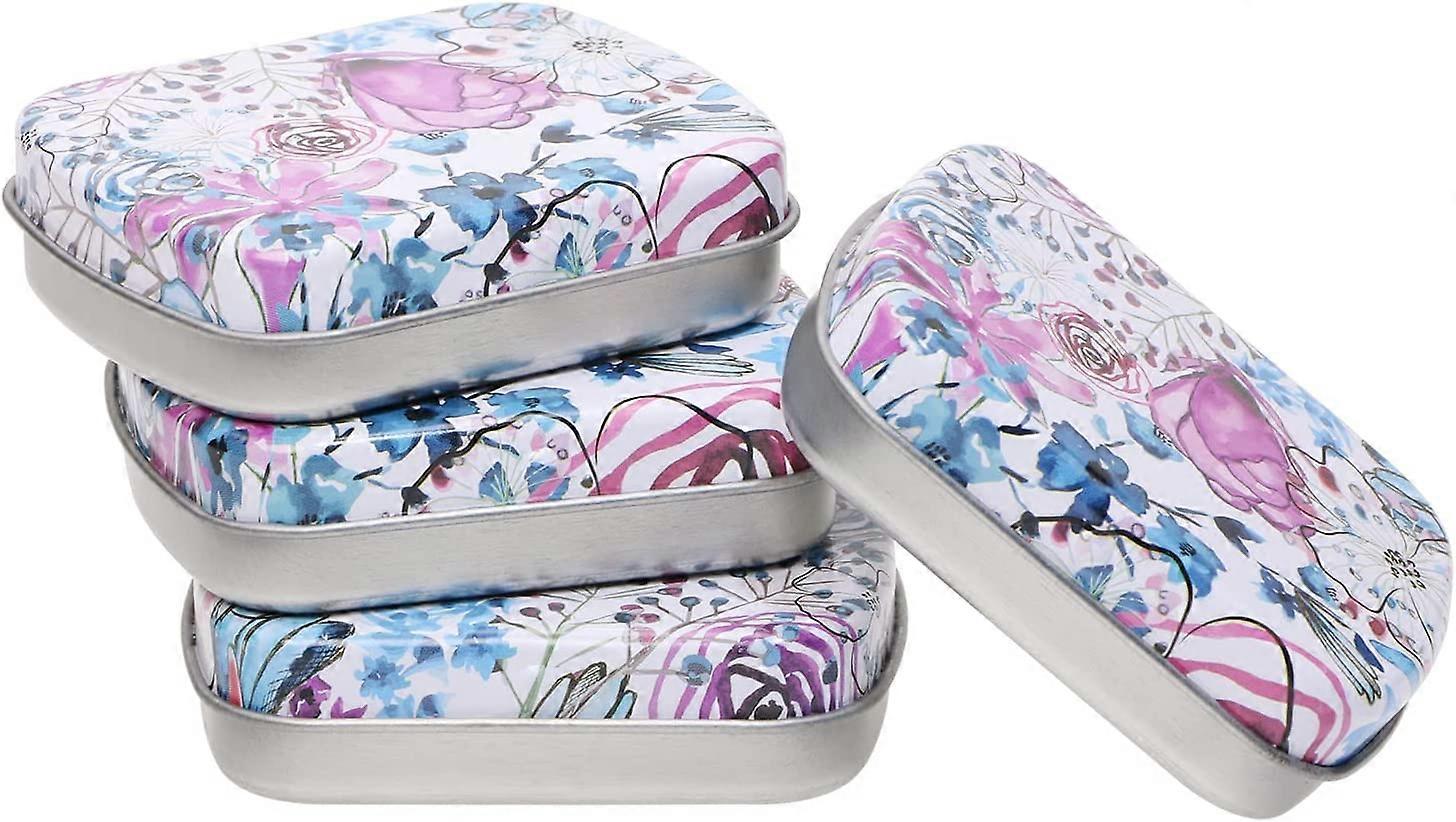 4Pcs Small Metal Portable Storage Box, Mini Rectangle Empty Hinged Tins with Lid(Floral)