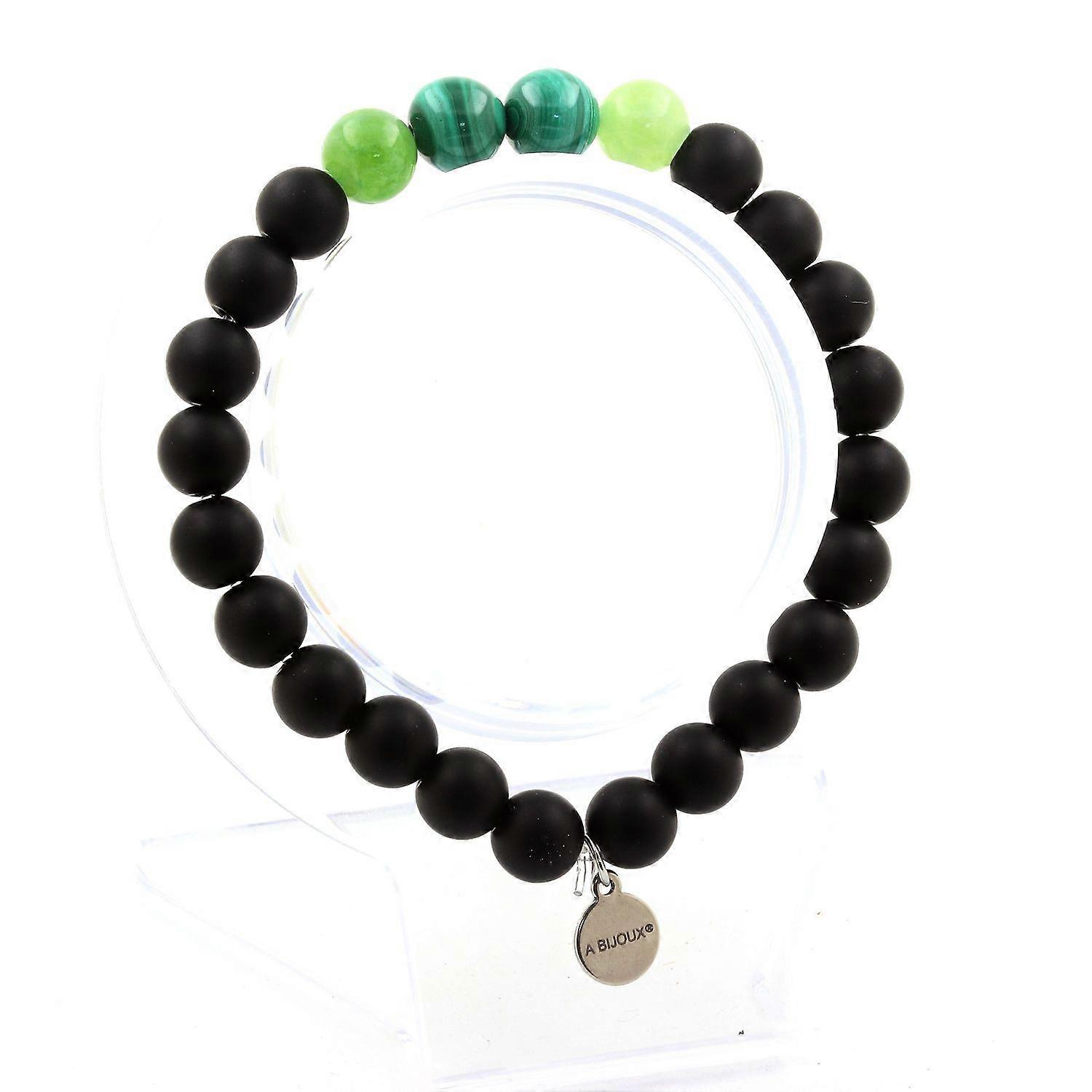 Congo Malachite Beads Bracelet + Peridot + Matte Black Onyx 8 mm